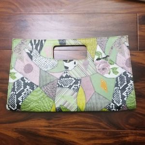 Giannini Multicolor Patchwork Print Clutch Purse Faux Leather